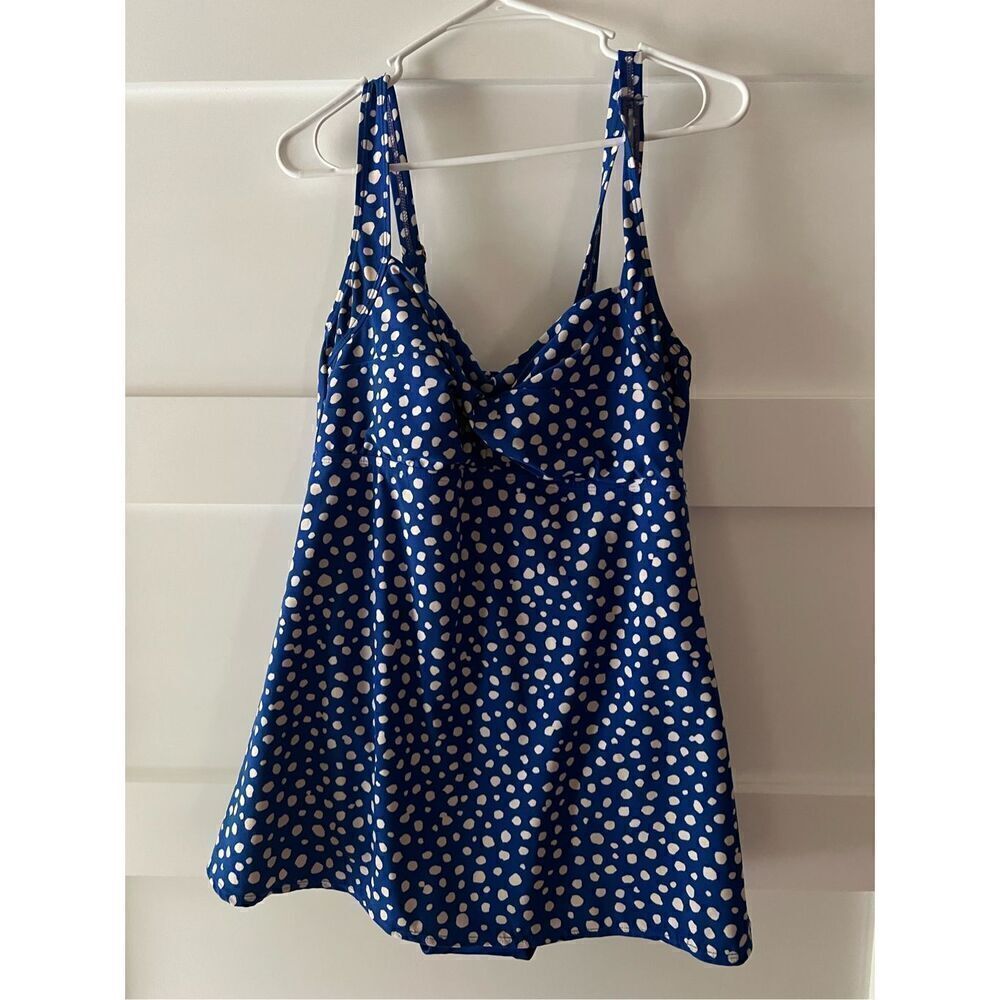 Garbar blue and white polka dot One Piece Swimdress size 14